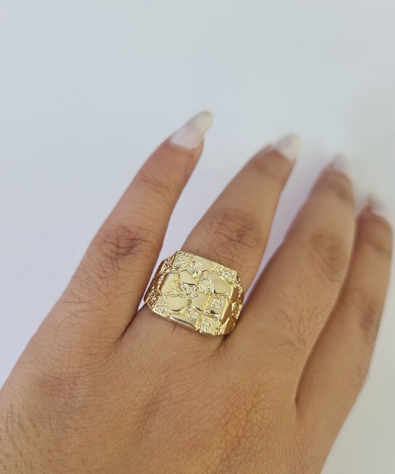 Real 14k Nugget Ring Yellow Gold Men Casual Flat Square 10kt - GoldenlinQ